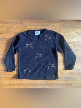 Black Embroidered Horse V-Notch Pullover Sweatshirt